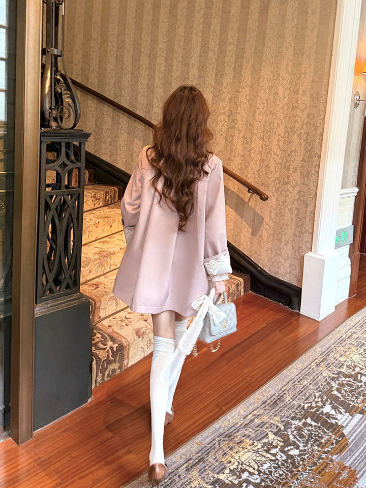 【outer】レースドッキングピーターパンカラーコート Q9276