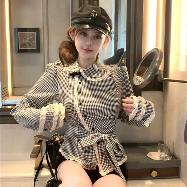 【tops】裹起毛チェック柄シャツトップス　M28587