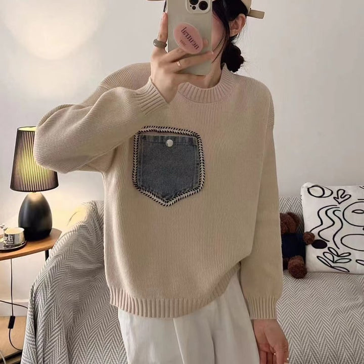 【tops】デニムポケット付きセーター Q6370