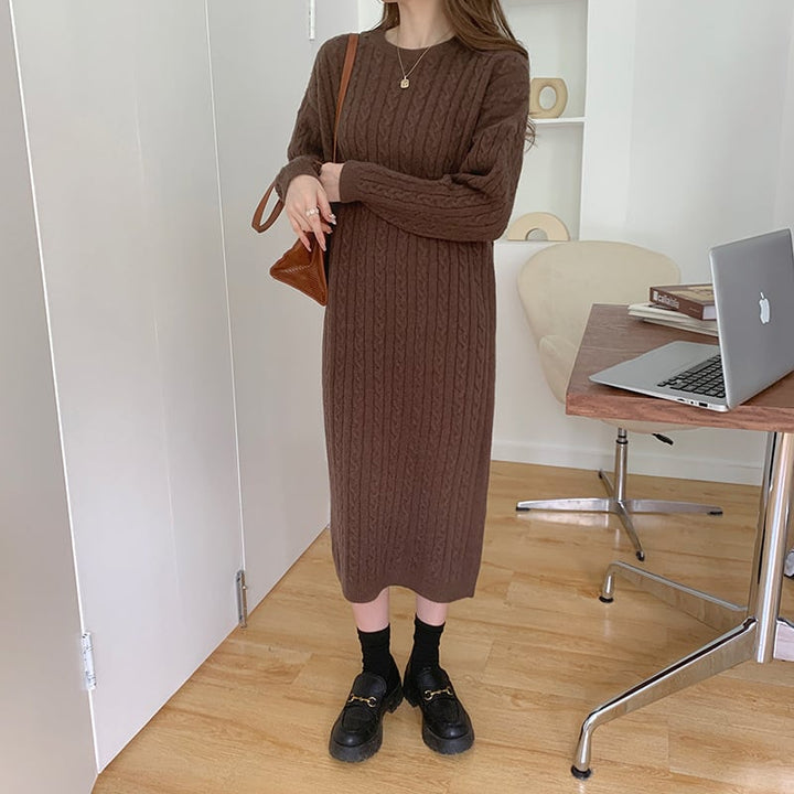 【dress】韓国系無地ニットワンピース着心地良い　M17658