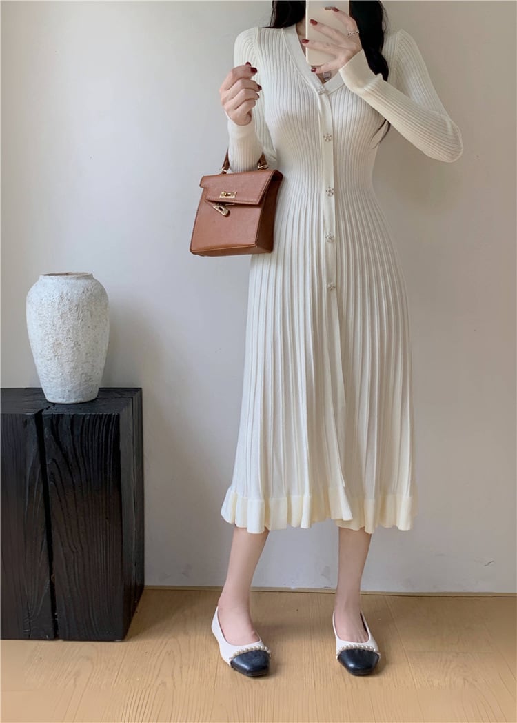 【dress】Vネックニットワンピース　M26694