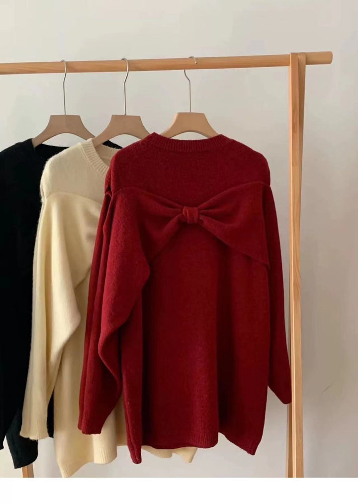 【tops】リボン付きクルーネックニットセーター　M17749