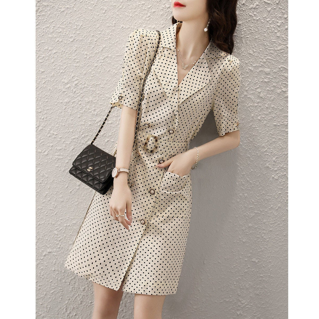 【dress】高級感 エレガントオシャレドット柄ワンピース　M16819