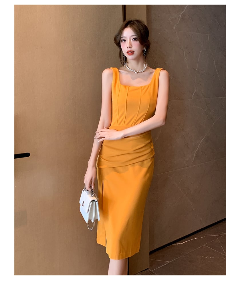 【dress】韓国系エレガントスリットキャミワンピース　M17097