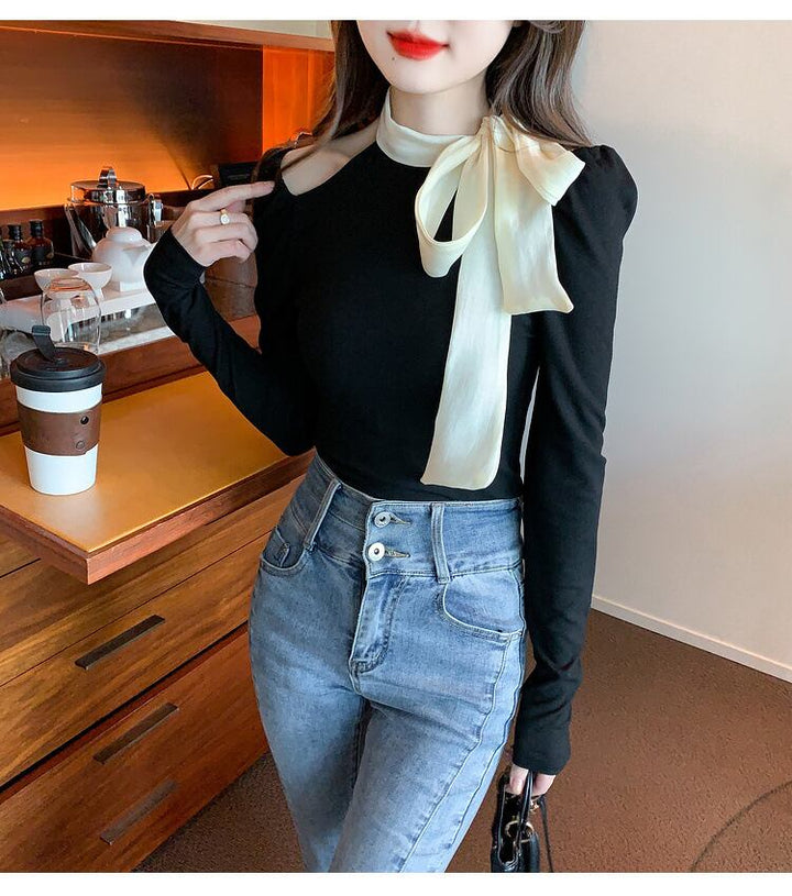 【tops】リボン付きオフショルダートップス　M29380