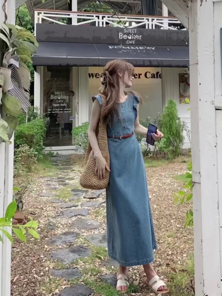 【dress】フリルスリーブデニムワンピース　N2655