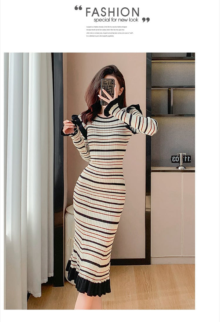 【dress】マーメイドボーダー柄ワンピース　M18322