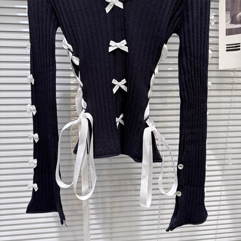 【tops】リボン付きニットトップス Q7892