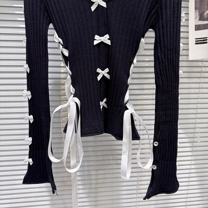 【tops】リボン付きニットトップス Q7892