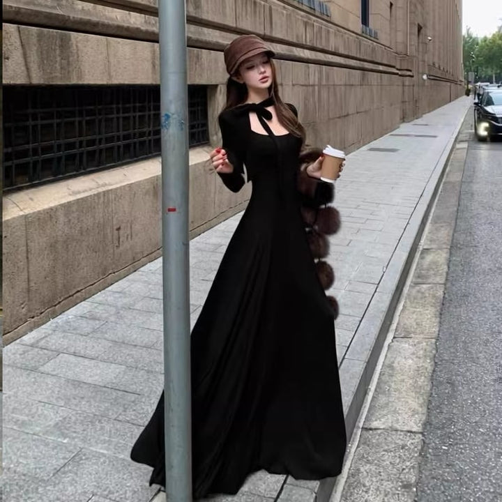 【dress】スクエアネックロングニットワンピース Q8200