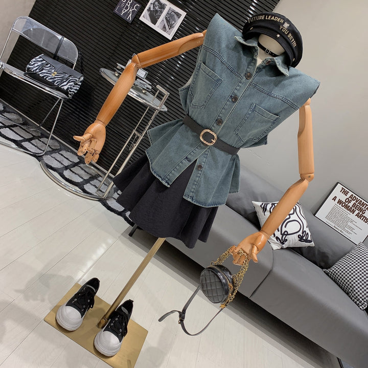 【set】ノースリーブデニムジャケット×スカートセット　M24489