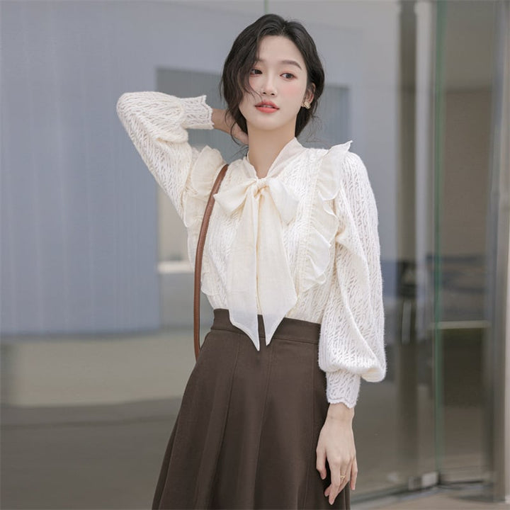 【tops】リボン付きシャツトップス　M21001