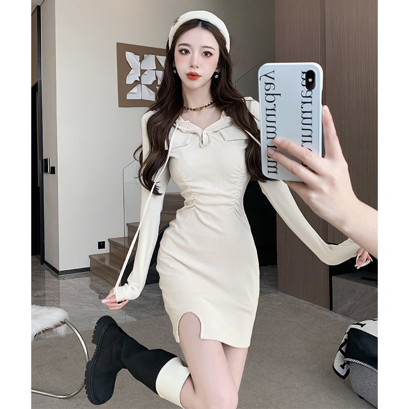 【dress】韓国系フード付きパーカーワンピース着瘦せ　M17586