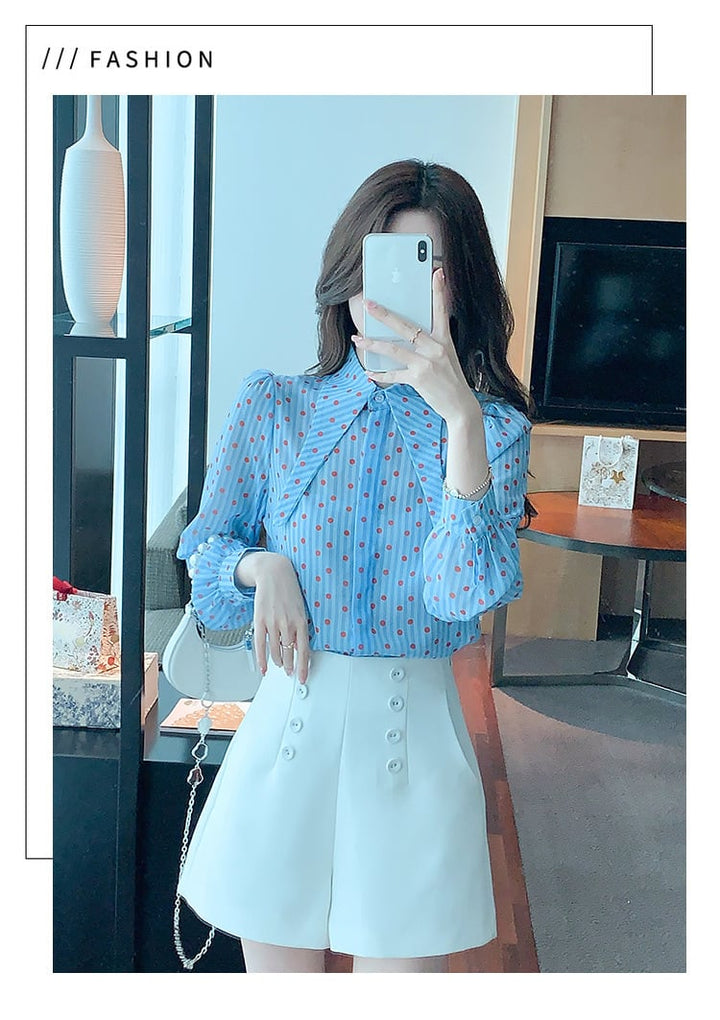 【tops】今季マストバイドット柄パフスリーブシャツ　M17239