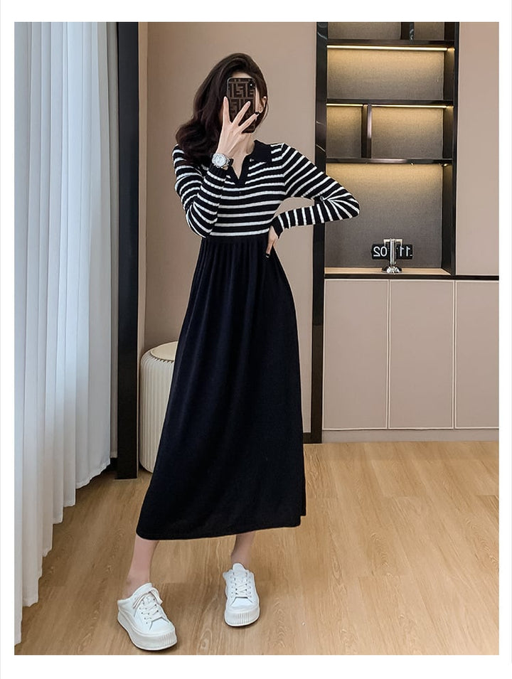 【dress】ボーダー柄ドッキングワンピース　M18390