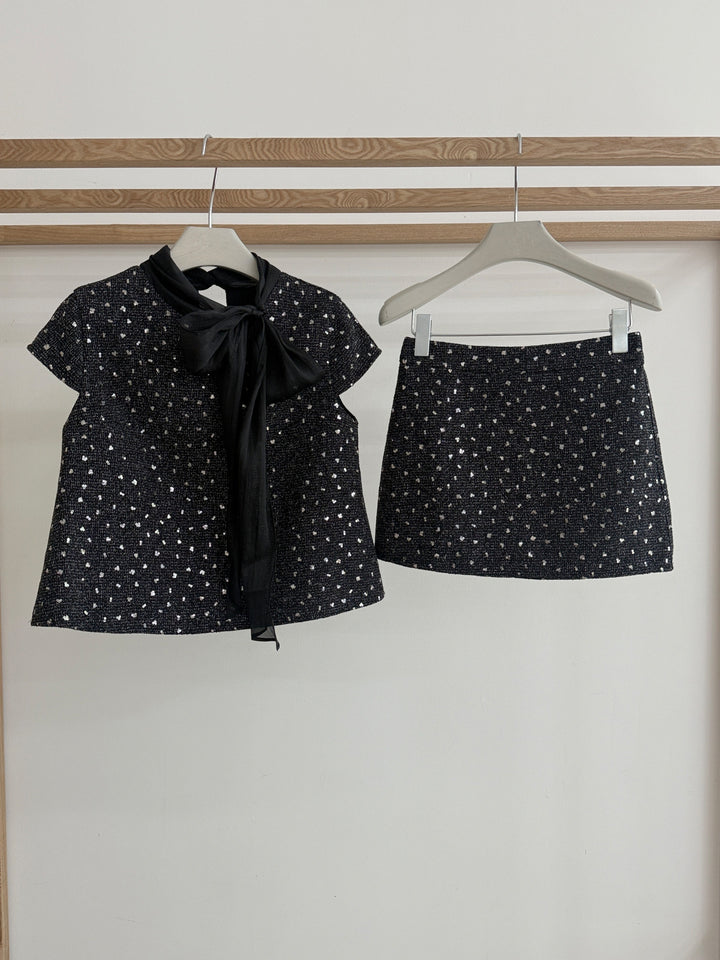 【set】リボン付きトップス×ミニタイトスカートセット Q8814