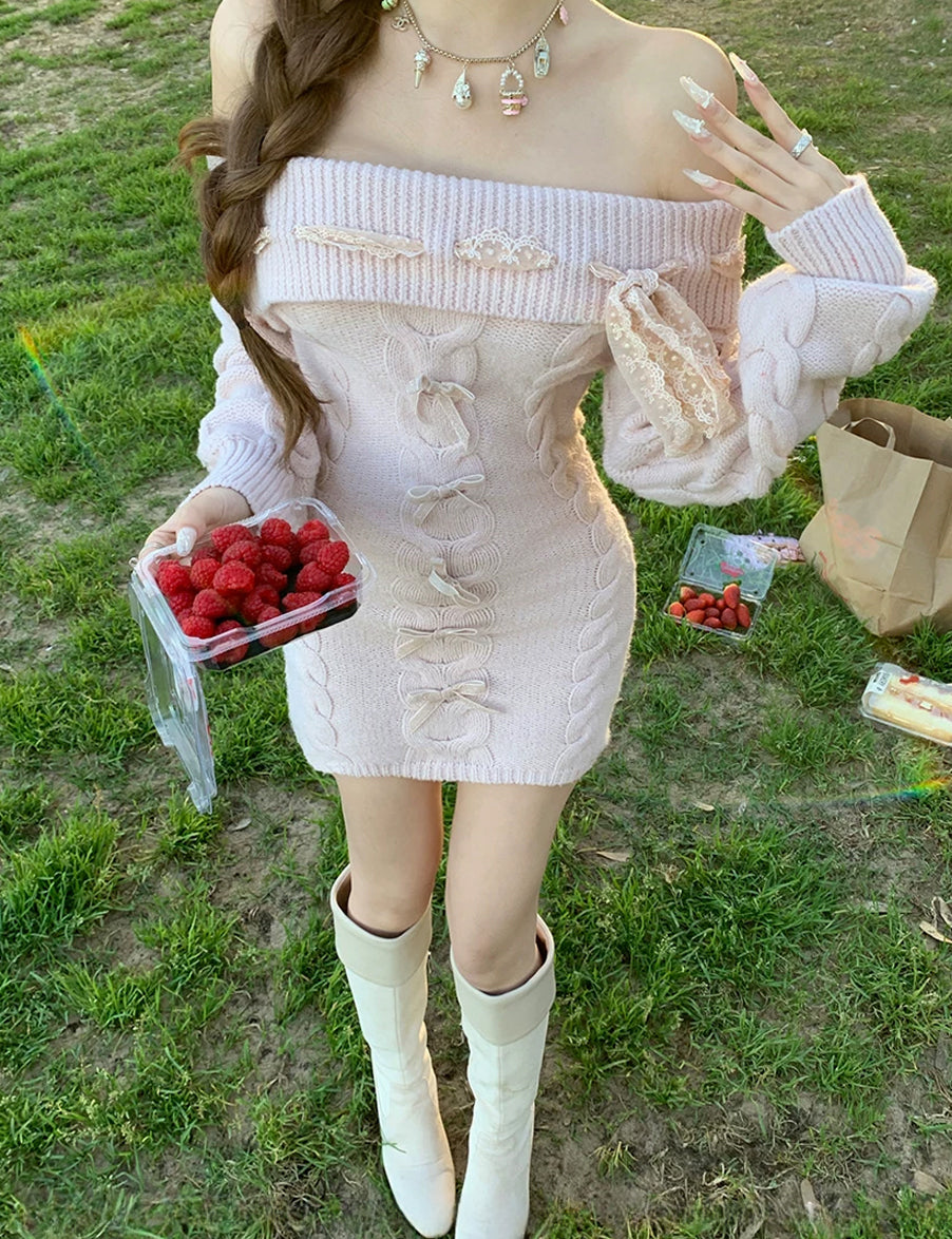 【dress】オフショルダーニットワンピース Q9226