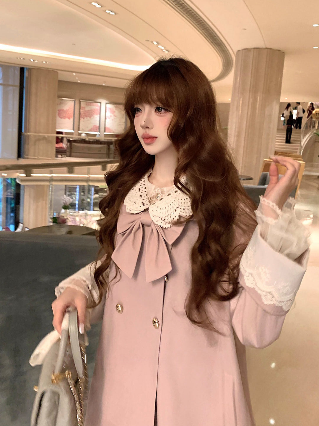 【outer】レースドッキングピーターパンカラーコート Q9276