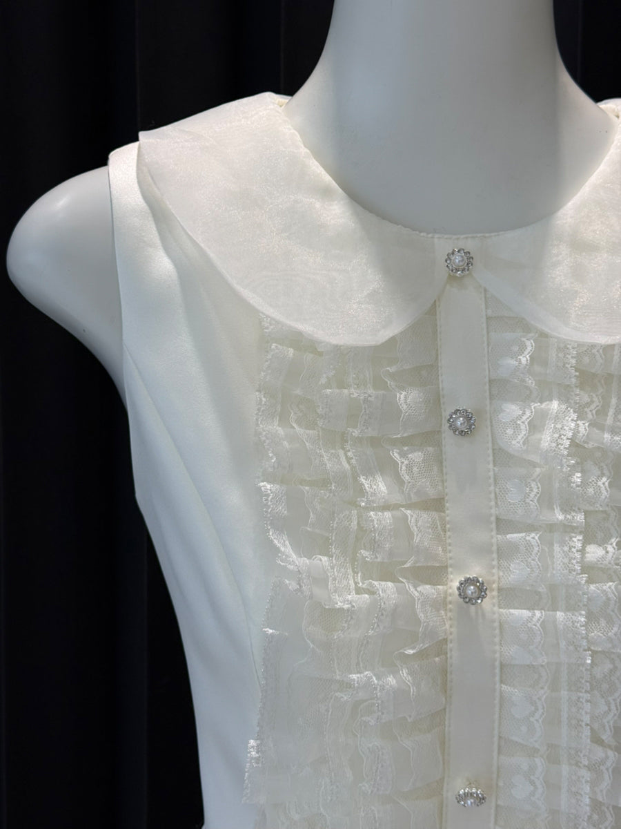 【dress】ノースリーブレースギャザーフリルワンピース Q8700