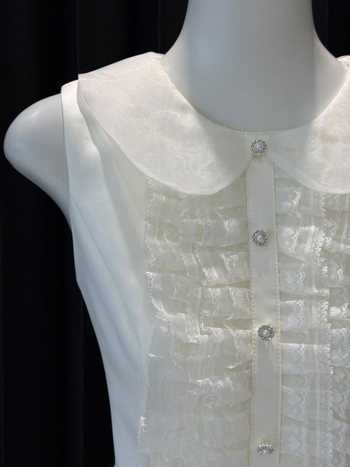 【dress】ノースリーブレースギャザーフリルワンピース Q8700