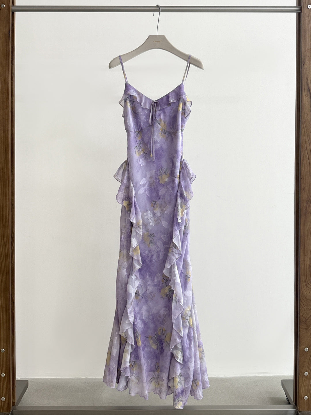 【dress】フラワー柄ギャザーフリルロングキャミワンピース Q8668
