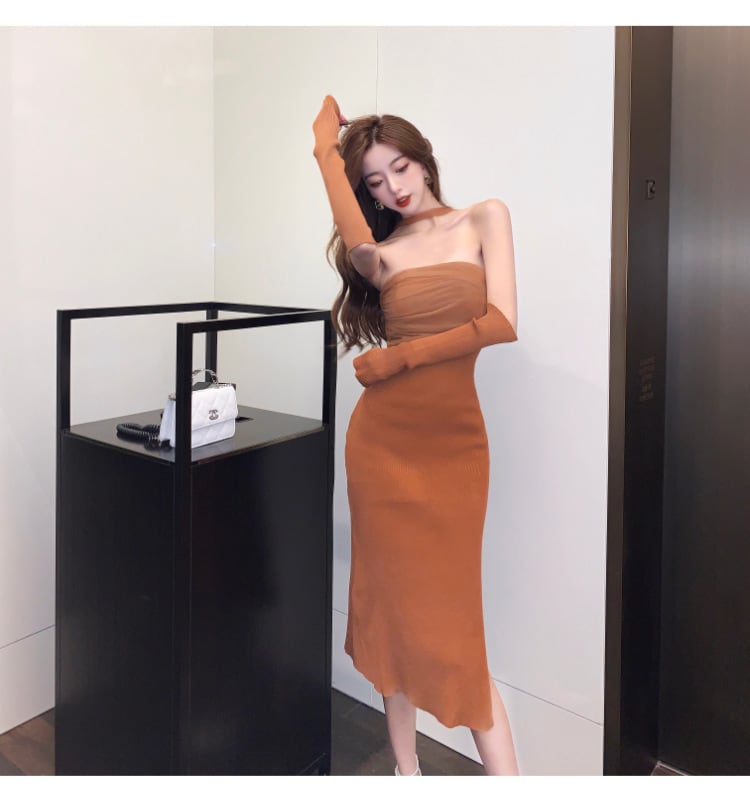 【dress】細身効果抜群♪ファッション薄手ニットワンピース　M16875