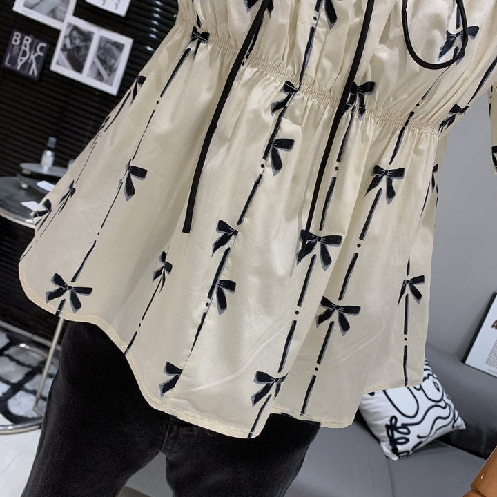 【tops】リボンプリントトップス　M25274