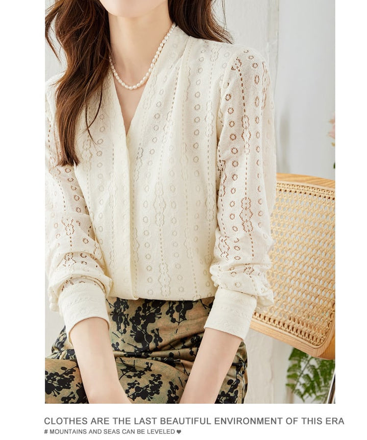 【tops】人気アイテム ! エレガントVネックシャツトップス　M17044