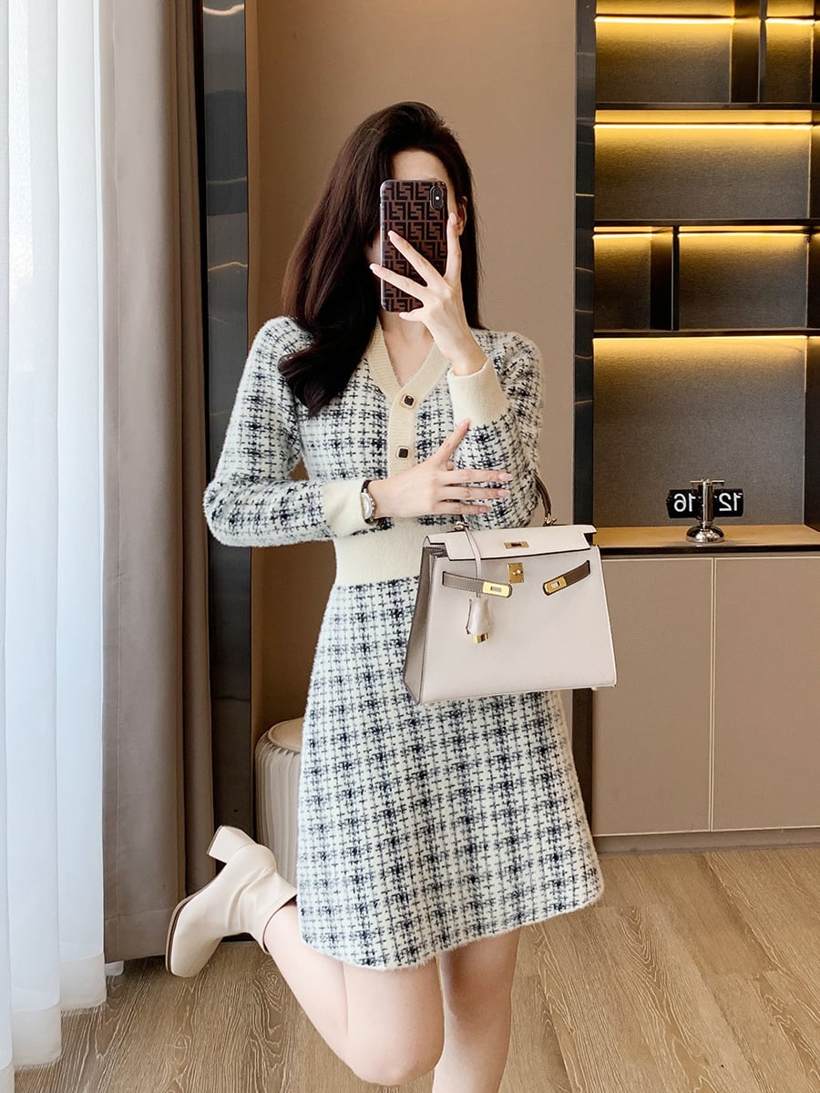 【dress】大人らしい エレガントニットワンピース着瘦せ　M17471