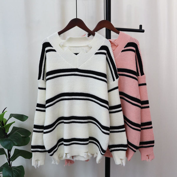 【tops】ボーダー柄ニットセーター　M18675