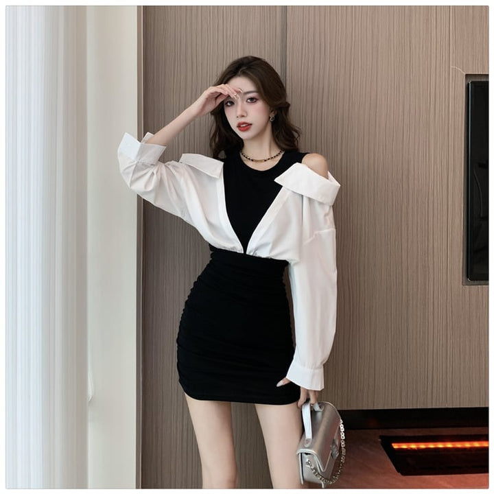【dress】人気を独占中 ファッション切り替えワンピース　M17637