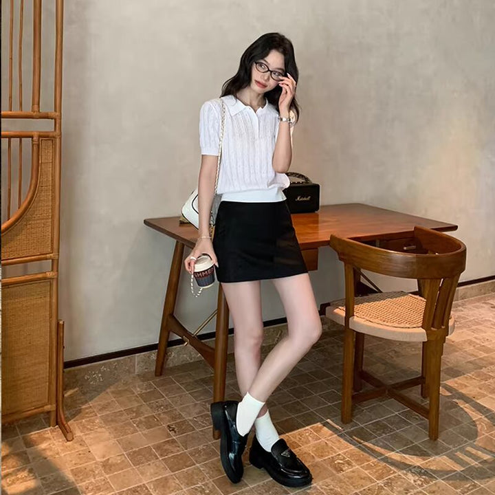 【tops】半袖ニットポロシャツ Q8311
