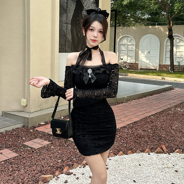 【dress】ホルターネックレースワンピース　M28314