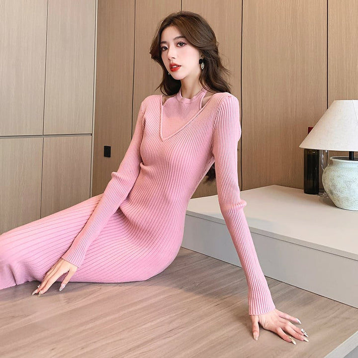 【dress】細身効果抜群♪エレガントニットワンピース　M17583