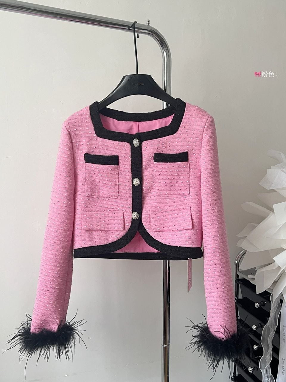 【outer】ファーツイードショートジャケット　M18164