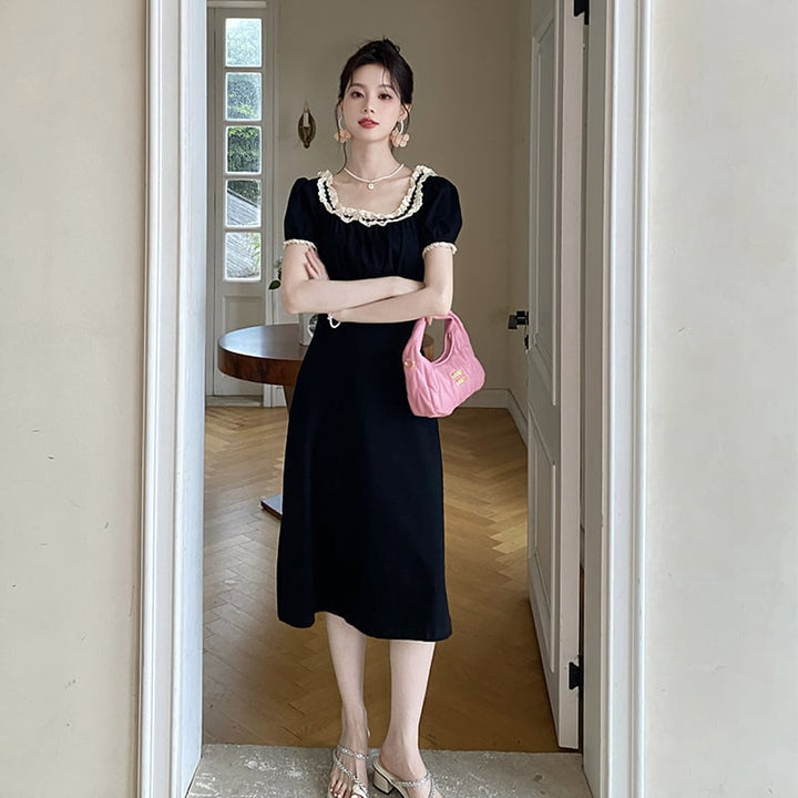 【dress】レース切り替えワンピース　M24334