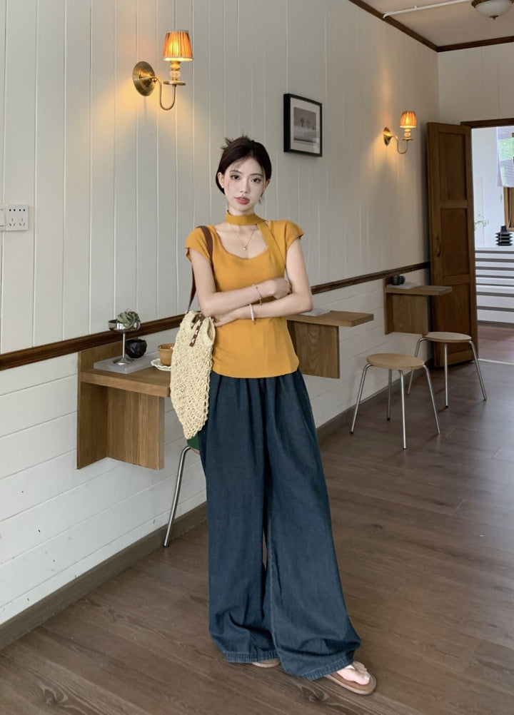 【set】ニットTシャツ×ワイドパンツセット　M24141