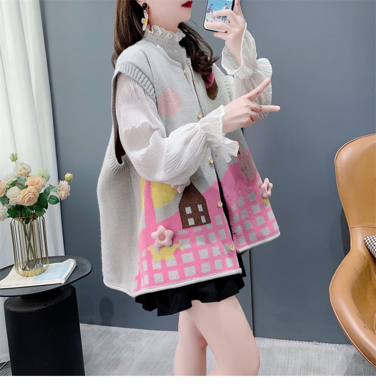 【outer】プリントニットベスト　M26469