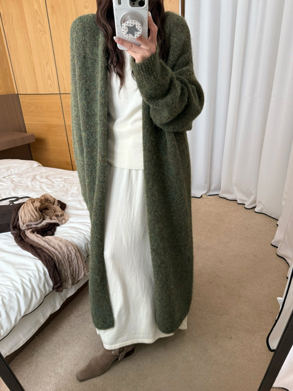 【outer】ロングニットカーディガン Q9163