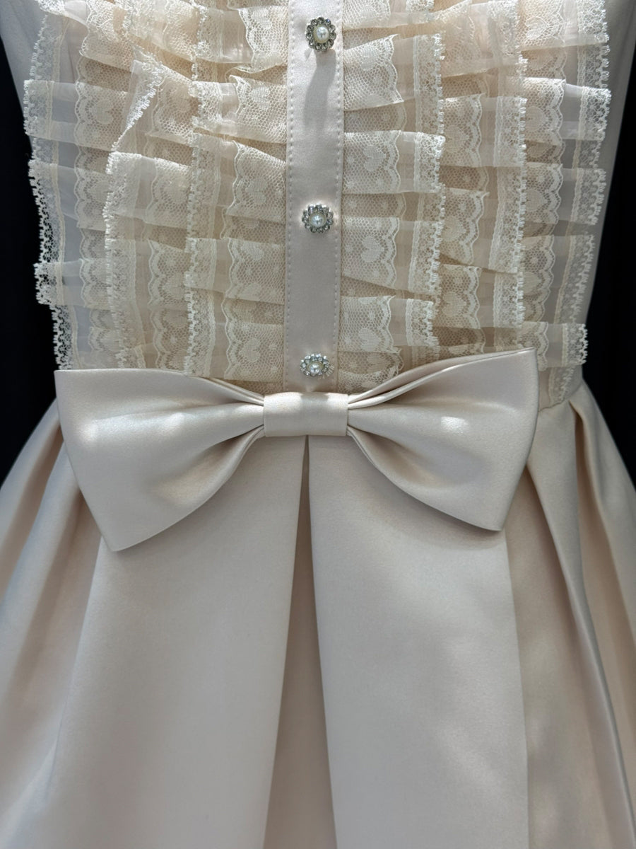 【dress】ノースリーブレースギャザーフリルワンピース Q8700