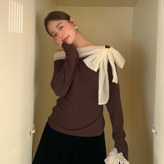 【tops】リボン付きトップス　M27011