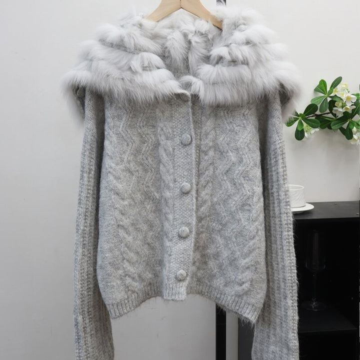 【outer】ファードッキングニットカーディガン Q7030