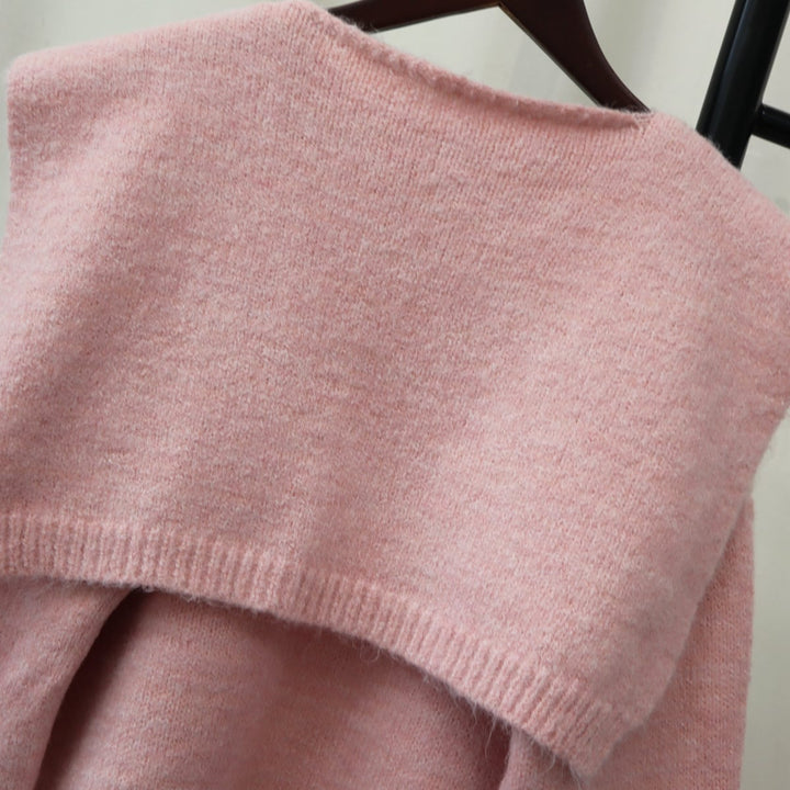 【tops】クルーネックニットセーターマフラー付き　M18174