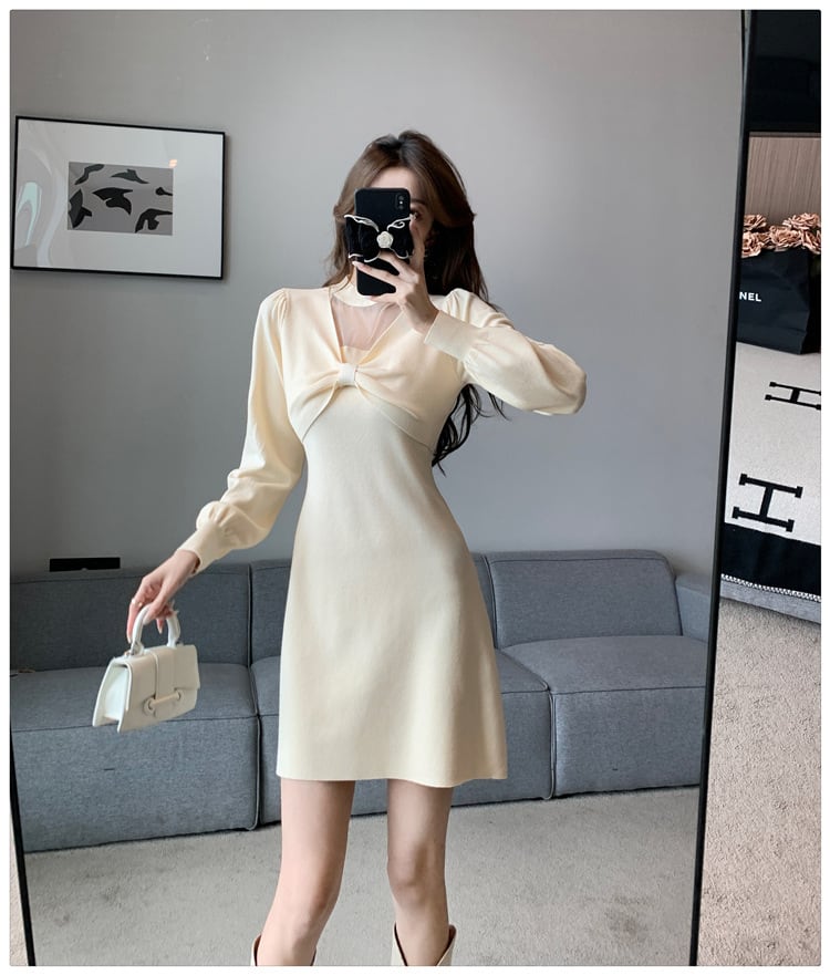 【dress】リボン付きニットワンピース　M18220