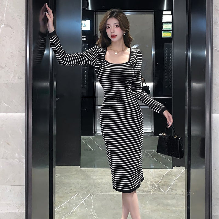 【dress】ボーダー柄ニットワンピース　M18011