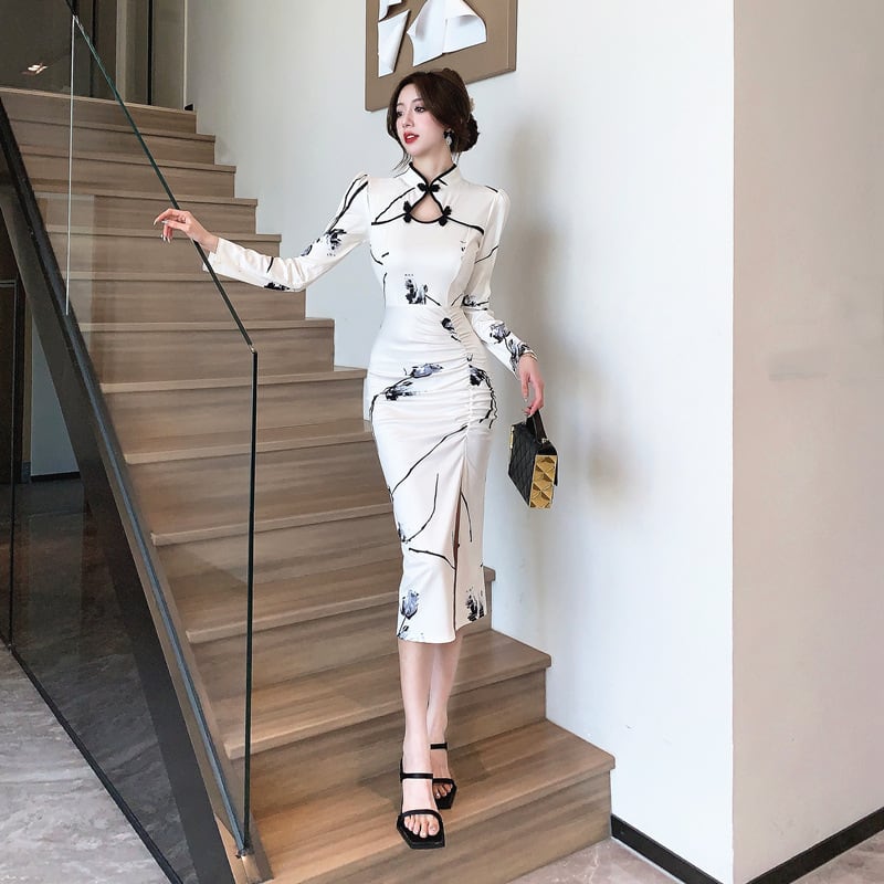 【dress】気質溢れる エレガントスリットワンピース　M16937