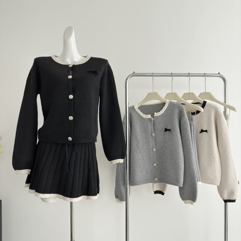 【set】ニットカーデ×プリーツスカートセット　M27142