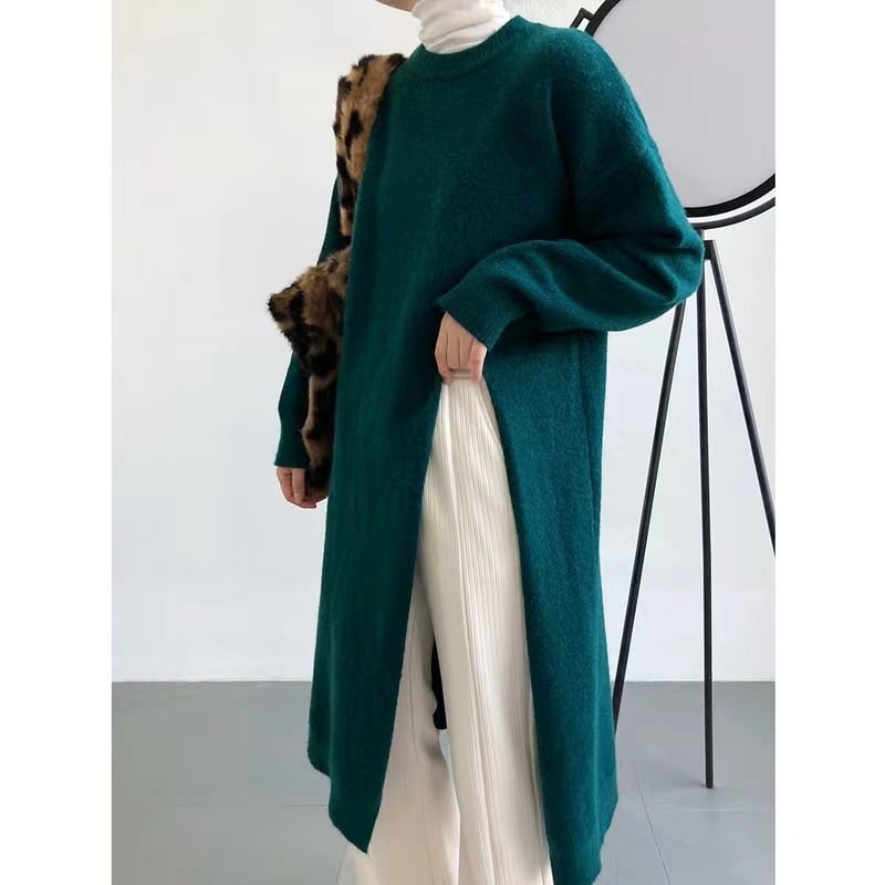 【dress】スリット無地ニットワンピース　M18038