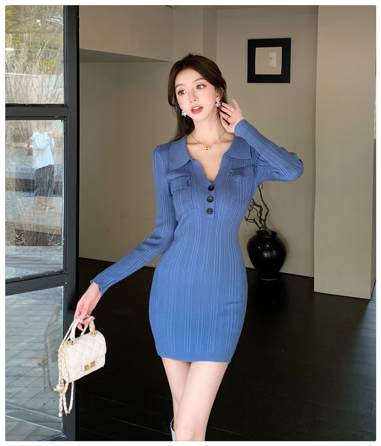 【dress】POLOネックニットワンピース　M27030
