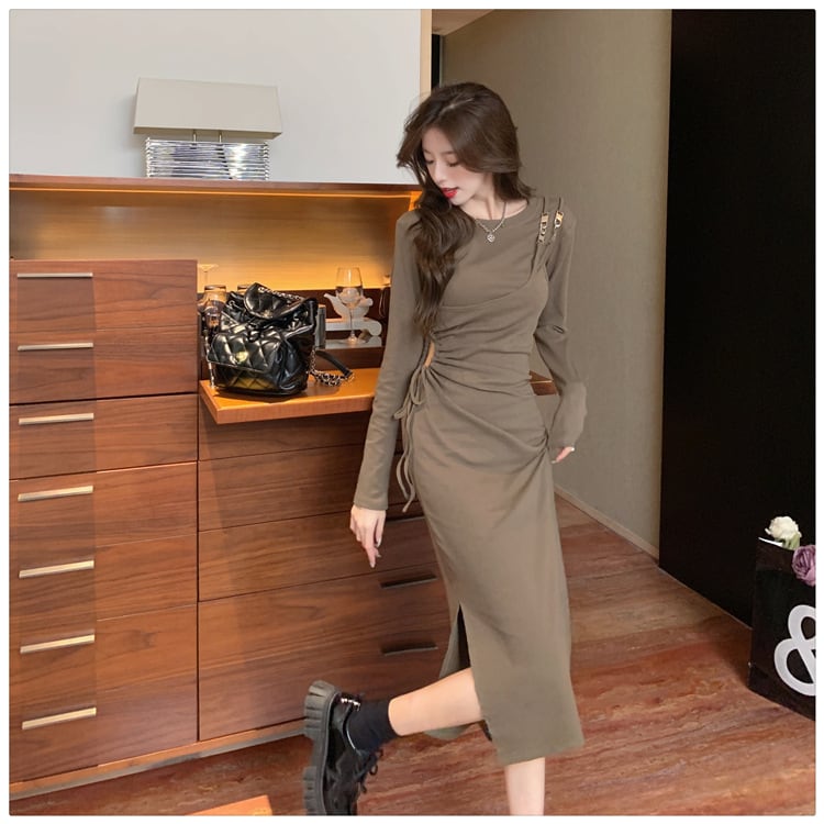 【dress】不規則 イレギュラースリットデートワンピース　M17040